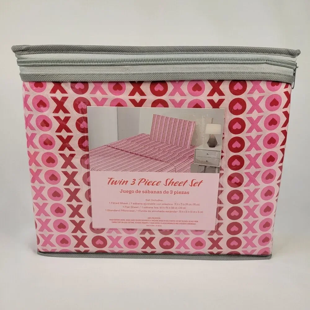 Valentines Day Red Pink XOXO KISS Love 3 piece TWIN Sheets Set Girls Teen Hearts